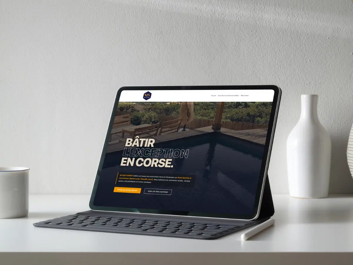 Réalisation agence web — site internet premium SEO entreprise bâtiment MV Bati Expert Corse par Dclik